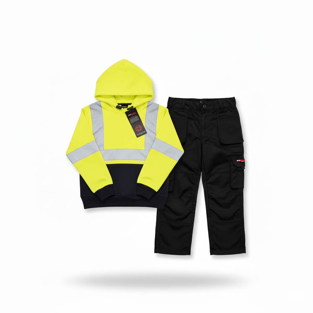 Kids Workwear bundle - Hi viz yellow hoody + Black Trouser