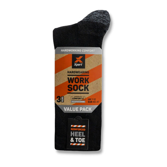 Xpert Core Comfort Work Sock 3 Pack - Black/Grey