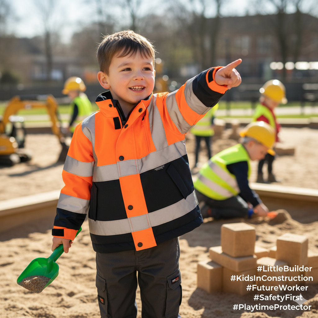 Kids Hi-Vis Jacket (Orange) & Work Trouser (Grey) - Bundle