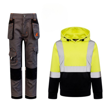 Xpert - Kids/Junior hoody (Yellow Hi-Vis/Grey Trouser) bundle - Free Hat